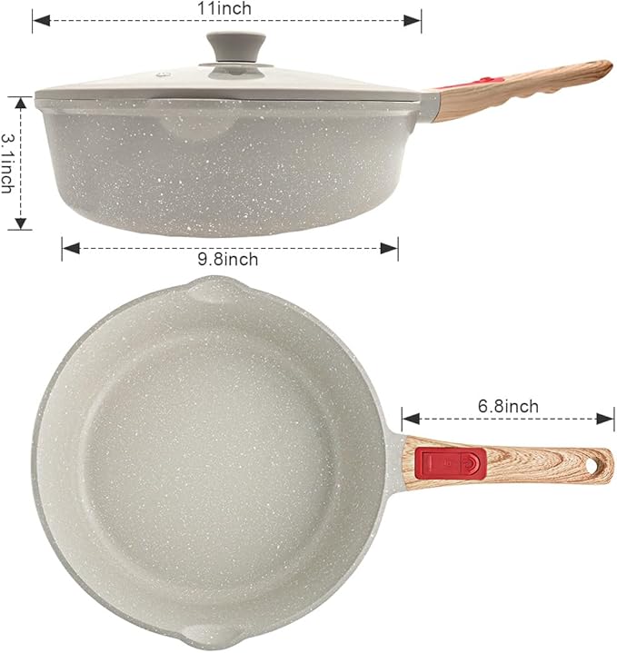 AIKENBBKK 12 Inch Nonstick Deep Frying Pan Skillet with Lid, 5 QT Saute Pan, Non Stick Frying Pans, Compatible with All Stovetops, Detachable Handle, Oven Safe