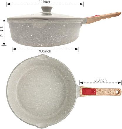 AIKENBBKK 12 Inch Nonstick Deep Frying Pan Skillet with Lid, 5 QT Saute Pan, Non Stick Frying Pans, Compatible with All Stovetops, Detachable Handle, Oven Safe
