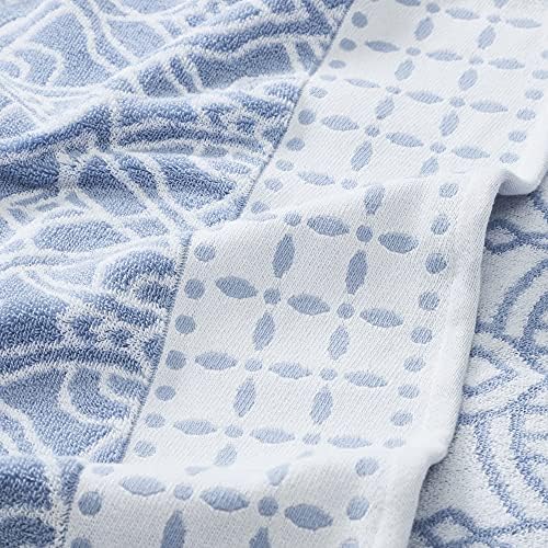 Modern Threads Monroe 6-Piece 100% Cotton Towel Set – Reversible Yarn Dyed Jacquard & Solid – Includes 2 Bath Towels, 2 Hand Towels, 2 Washcloths – Absorbent, Quick Dry, Soft & Durable – Blue
