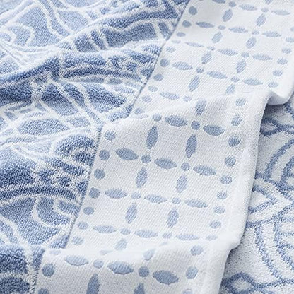 Modern Threads Monroe 6-Piece 100% Cotton Towel Set – Reversible Yarn Dyed Jacquard & Solid – Includes 2 Bath Towels, 2 Hand Towels, 2 Washcloths – Absorbent, Quick Dry, Soft & Durable – Blue