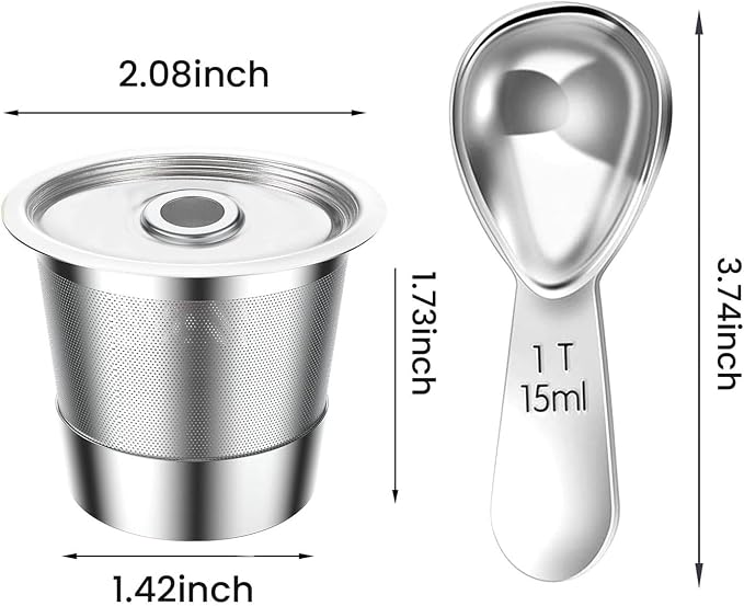 Reusable Stainless Steel Coffee Cup with Measuring Spoon for Single Serve Machines Sustainable Design