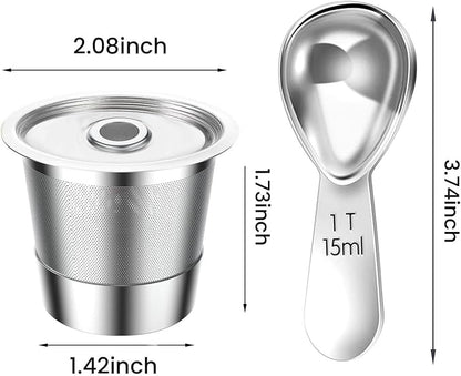 Reusable Stainless Steel Coffee Cup with Measuring Spoon for Single Serve Machines Sustainable Design