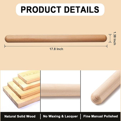 17.78 Inches French Rolling Pin,Extra-long Wood Rolling Pin for Baking,Classic Wooden Dough Roller for Fondant Pizza Pie Crust Cookie Pastry, Essential Kitchen Utensil,（Beech wood）