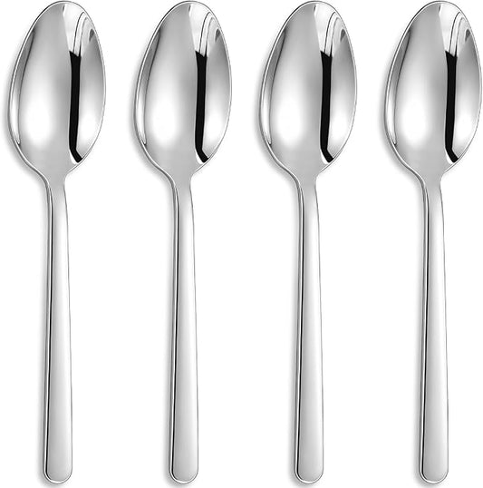 KEAWELL Premium Aline 4-Piece 9 inch Spoon Set – 18/10 Stainless Steel Silverware with Mirror Polish, Dishwasher Safe for Table Setting and Entertaining (4, Serving Spoons)