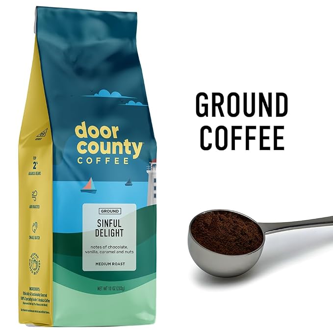 Door County Coffee Sinful Delight Flavored Coffee Ground - Medium Roast, 10 oz Bag
