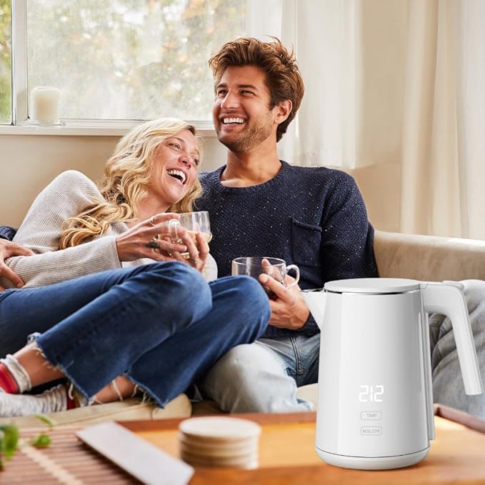 Electric Kettle with Digital Display & Temperature Control, 1.0L Stainless Steel Water Boiler, 1200W Fast Boiling, 4H Keep Warm, BPA-Free Auto Shut-Off, Tea Coffee Kettle for Home Office 120V, White
