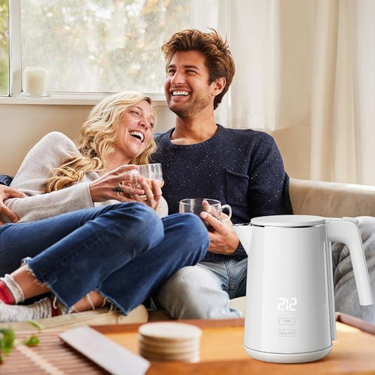 Electric Kettle with Digital Display & Temperature Control, 1.0L Stainless Steel Water Boiler, 1200W Fast Boiling, 4H Keep Warm, BPA-Free Auto Shut-Off, Tea Coffee Kettle for Home Office 120V, White
