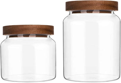 Custde Glass Jar with Lid, 28.7 FL oz Airtight Glass Storage Jar for Kitchen Counter, Pantry, Decorative Jar for Coffee, Sugar, Candy (Wooden 28.7 FL OZ)