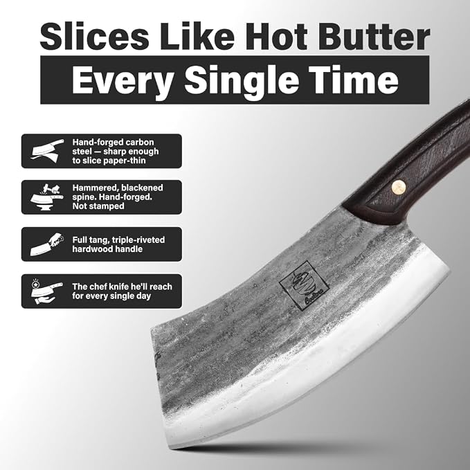 COOLINA Altomino Handmade Chef Knife, 7.1 in High Manganese Clad Steel Blade, for Slicing Meat and Vegetables
