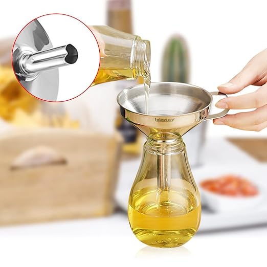 5-Inch Food Grade Stainless Steel Kitchen Funnel with Strainer Filter for Transferring of Liquid Dry Ingredients and Metal Cooking Funnel—Silver