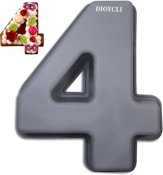 Dioycli Number Cake Molds for Baking 3D Silicone Cake Molds DIY Personalized Cake Pan for Birthday Wedding and Anniversary Number 4 Cake Pan of 10 Inch