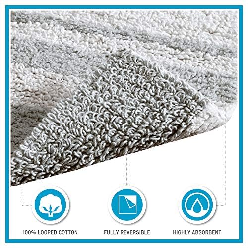 Madison Park Reversible Spa Cotton Bath Rug 100%-Cotton Striped Ultra Soft Water Absorbent, Fast Drying, Bath-Mats, Non-Slip Absorbent Quick Dry Mats for Tub, Shower Room, and Bathroom, 27x45, Aqua