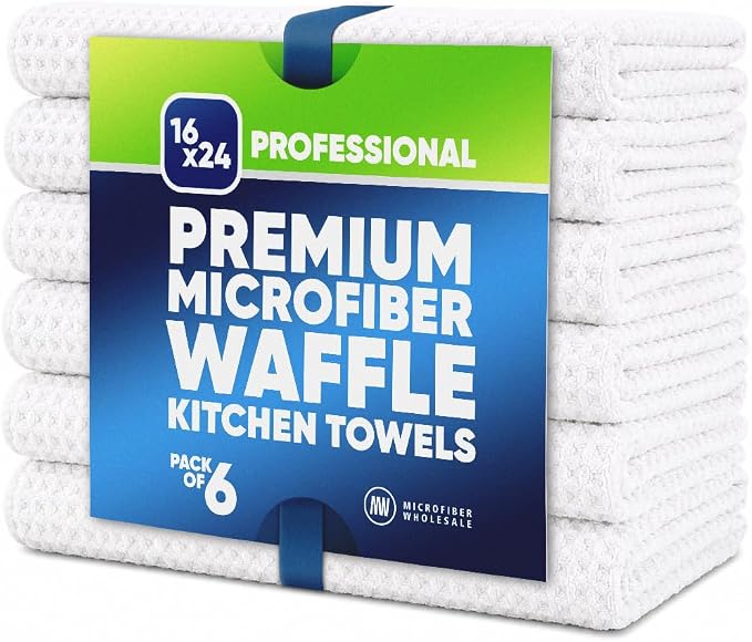 Microfiber Wholesale Sublimation Towels 6-Pack – 16x24 Waffle Weave Polyester Blanks for Dye Sublimation – Crisp Vibrant Transfers, No Pre-Treatment, 360 GSM – Kitchen Dish Towel Blanks for Heat Press