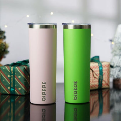BJPKPK 20 oz Skinny Tumbler with Lid 2 Pack Slim Insulated Travel Coffee Cup Stainless Steel Thermal Mug,Green,Light Pink
