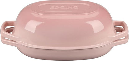 EDGING CASTING Enameled Cast Iron Oval Dutch Oven Pot with Lid, Dutch Oven for Sourdough Bread Baking, Bread Oven, Bread Dutch Oven, Oval Bread Pan, 5qt, Pink