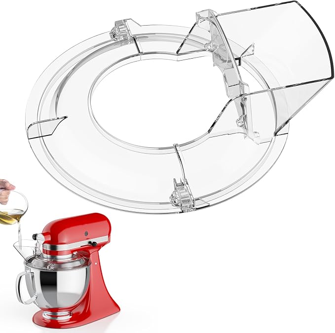 GVODE Pouring Shield for KitchenAid Mixer, Compatible with KitchenAid 4.5-5 QT Tilt-Head Stand Mixers, Detachable Body with Flip-top Feed-inlet Lid, Fits Stainless-Steel, Glass, and Ceramic Bowls.