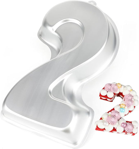 Number 2 Shaped Cake Pan, DIY 3D Two-year Old Birthday Cake Pan, Aluminum Cake Mould Nonstick Baking Tools