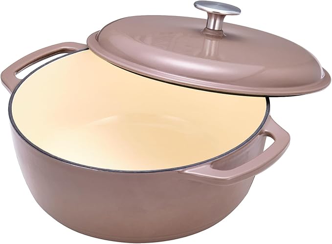 Amazon Basics Cast Iron Dutch Oven Pot with Lid, Enameled, Dual Handles, Heavy-Duty, Small, 4.3-Quart, Clay