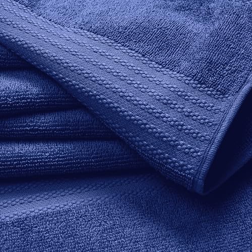 GLAMBURG Premium Cotton 4 Pack Bath Towel Set - 100% Pure Cotton - 4 Bath Towels 27x54 - Ideal for Everyday use - Ultra Soft & Highly Absorbent - Navy