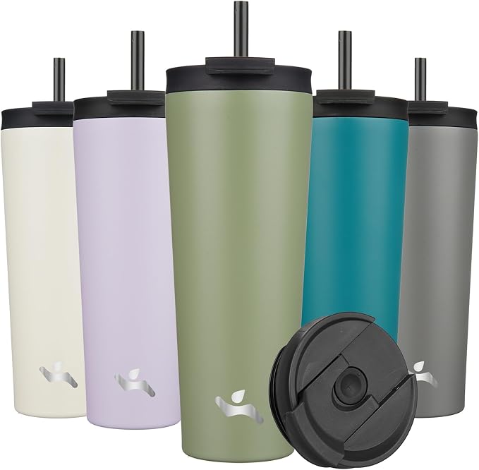 Konokyo 26 OZ Insulated Tumbler with Lid and 2 Straws Stainless Steel Water Bottle Vacuum Travel Mug Coffee Cup,ArmyGreen