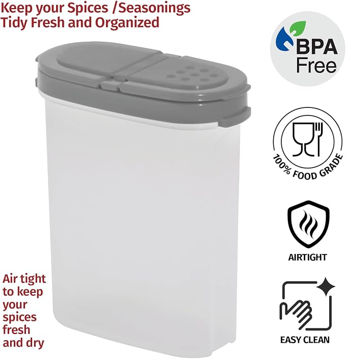 SIGNORA WARE Spice Jars with Lids - 8 oz Refillable Empty Airtight Spice/Seasoning Containers Set -2 in 1 Pour/Sift Shaker Lids Clear Plastic Spice/Seasoning Organizer Kitchen/Travel 2 pk