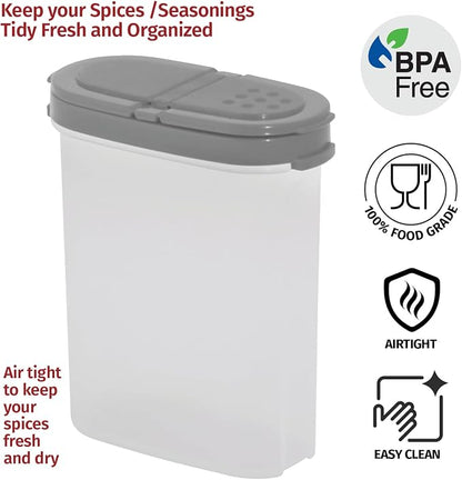 SIGNORA WARE Spice Jars with Lids - 8 oz Refillable Empty Airtight Spice/Seasoning Containers Set -2 in 1 Pour/Sift Shaker Lids Clear Plastic Spice/Seasoning Organizer Kitchen/Travel 2 pk