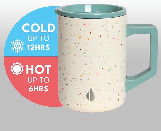 Elemental Insulated Coffee Mug - Triple-Wall Stainless Steel Summit Travel Cup for Hot and Cold Drinks - Thermal Coffee Mug with Lid and Handle for Camping, Office & Travel 16oz - Rainbow Speckle
