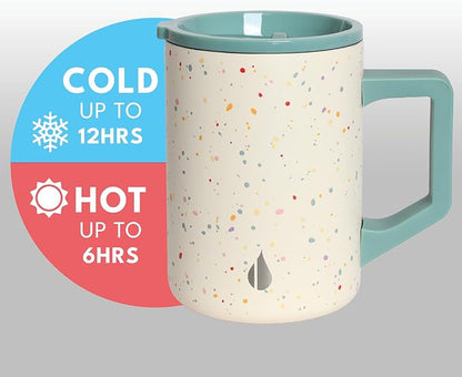 Elemental Insulated Coffee Mug - Triple-Wall Stainless Steel Summit Travel Cup for Hot and Cold Drinks - Thermal Coffee Mug with Lid and Handle for Camping, Office & Travel 16oz - Rainbow Speckle