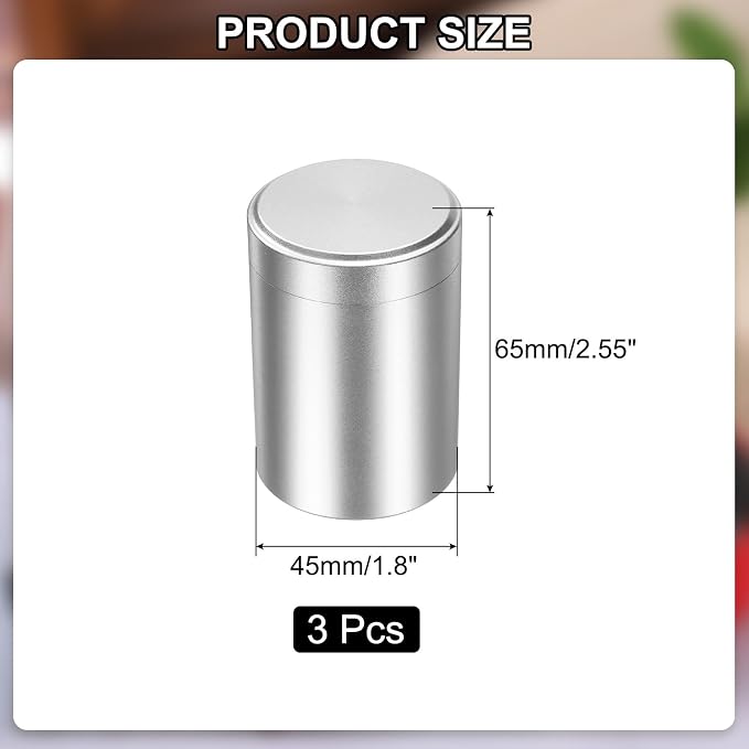 uxcell 3pcs Portable Storage Jar, Multipurpose Airtight Container Bottle Mini Smell Proof Metal Round Tins with Lid for Spices Coffee Tea Candy, Silver