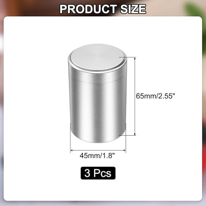 uxcell 3pcs Portable Storage Jar, Multipurpose Airtight Container Bottle Mini Smell Proof Metal Round Tins with Lid for Spices Coffee Tea Candy, Silver