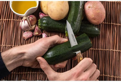 Arcos Paring Knife 4 Inch Stainless Steel. Professional Kitchen Knife for Peeling Fruits and Vegetables. Ovengkol Wood Handle 100% natural FSC and 100mm Blade. Series Nordika. Color Brown