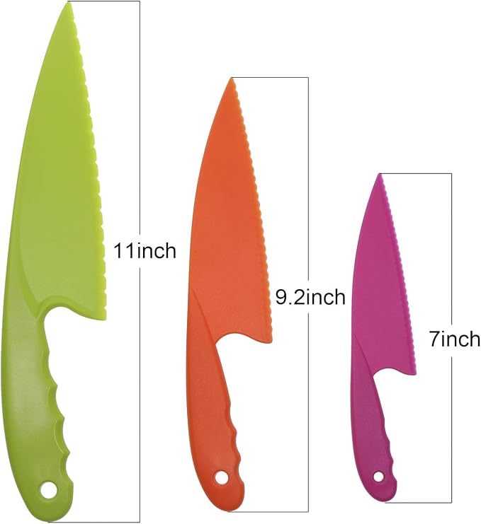 PENTA ANGEL 3 Colors Plastic Knife Set 3 Sizes Nylon Knife Safety Cooking Chef Knives for Fruit Lettuce Vegetable Salad Bread (3 Colors)