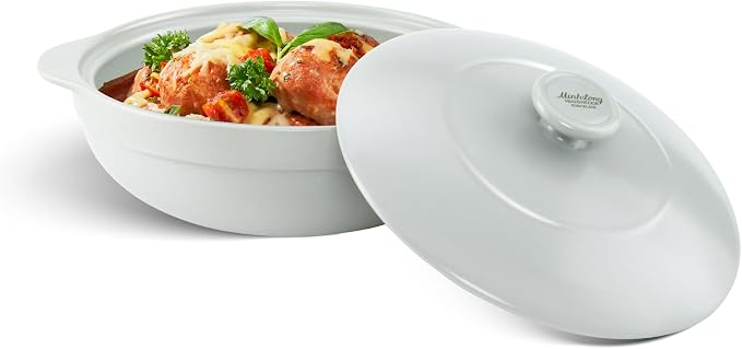 MINH LONG 3-Qt Porcelain Dutch Oven Pot with Lid, Lead & Cadmium Free, Oven Safe Casserole Dish with Lid, Clay Pot for Cooking on Gas & Infrared Cooktop, Use to Marinate, Cook, Bake, Refrigerate & Serve