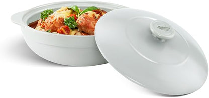 MINH LONG 3-Qt Porcelain Dutch Oven Pot with Lid, Lead & Cadmium Free, Oven Safe Casserole Dish with Lid, Clay Pot for Cooking on Gas & Infrared Cooktop, Use to Marinate, Cook, Bake, Refrigerate & Serve