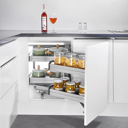 Gdrasuya10 2 Tier Blind Corner Cabinet Pull Out Organizer, 4 Shelf Corner Pull Out Cabinet Steel Slide Out Kitchen Cornér Cabinet Organizer Shelf for 15" Right Opening Door