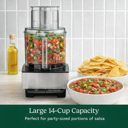 Cuisinart Food Processor, 14-Cup Vegetable Food Chopper for Mincing, Dicing, Shredding, Puree & Kneading Dough, 720-Watt Motor, Stainless Steel, DFP-14BCNY