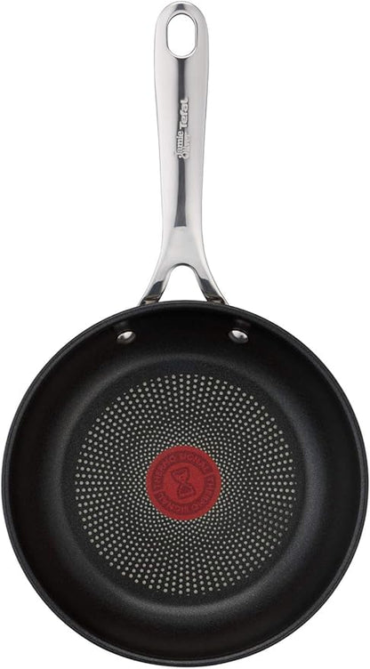 T-Fal x Jamie Oliver Nonstick Coated Stainless Steel Pans 9.5" & 11", Induction Compatible, Oven Safe up to 500°F, Chef's Stainless Steel Skillet, Frying Pan, Silver