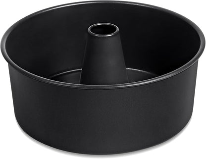 P&P CHEF Angel Food Cake Pan, 10 Inch Cake Pan Round Baking Tube Tin for Baking Pound Cakes, Conical Hollow & One-piece Design, Stainless Steel Core & Heavy-duty, Oven Safe - Black