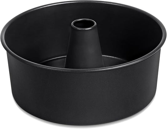 P&P CHEF Angel Food Cake Pan, 10 Inch Cake Pan Round Baking Tube Tin for Baking Pound Cakes, Conical Hollow & One-piece Design, Stainless Steel Core & Heavy-duty, Oven Safe - Black