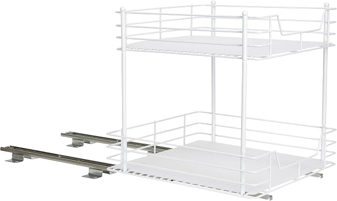 Household Essentials White Steel Two-Tier Pantry Organizer with Clean Lined Plastic Accents