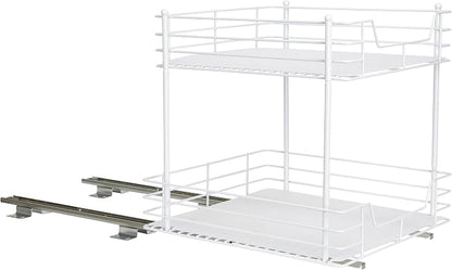 Household Essentials White Steel Two-Tier Pantry Organizer with Clean Lined Plastic Accents