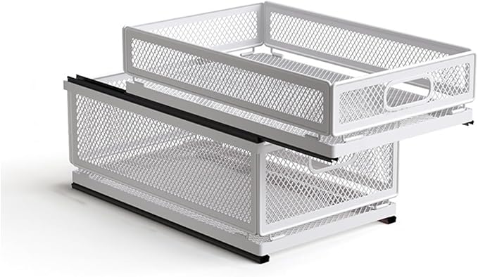 Pull Out Cabinet Organizer, Slide Out Drawers Fixed with Adhesive Nano Film, Pantry Shelves Sliding Drawer Storage Organization for Kitchen (Double Layer 15.7 * 9.4 * 10inch/40 * 24 * 25.5cm)