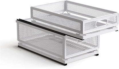 Pull Out Cabinet Organizer, Slide Out Drawers Fixed with Adhesive Nano Film, Pantry Shelves Sliding Drawer Storage Organization for Kitchen (Double Layer 15.7 * 9.4 * 10inch/40 * 24 * 25.5cm)