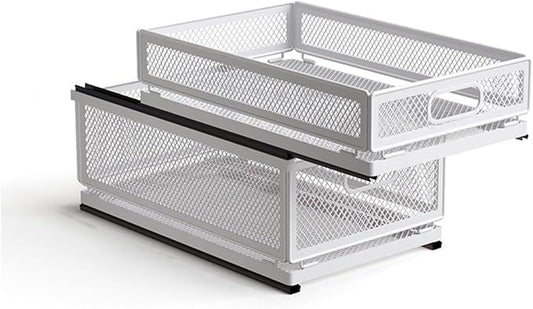 Pull Out Cabinet Organizer, Slide Out Drawers Fixed with Adhesive Nano Film, Pantry Shelves Sliding Drawer Storage Organization for Kitchen (Double Layer 15.7 * 9.4 * 10inch/40 * 24 * 25.5cm)