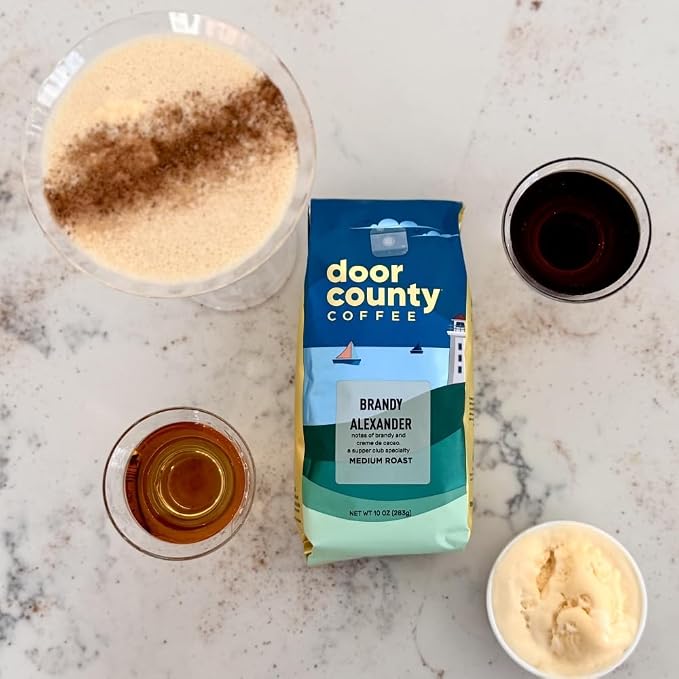 Door County Coffee Flavored Coffee Ground | 10 oz Bag | Flavored Ground Coffee Medium Roast | 100% Specialty Arabica Coffee Ground | Flavored Gourmet Coffee (10 Ounce, Brandy Alexander)