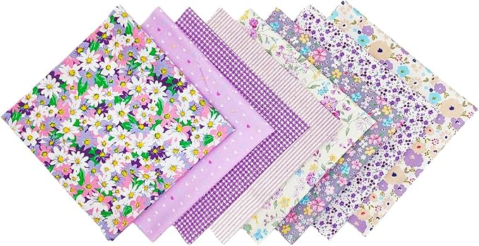 8 pcs/lot Fabric Bundles Top Cotton 19.69" x 19.69" (50cm x 50cm) Quilt, Pre-Cut Squares Sheets for Patchwork Sewing Quilting Crafting, Purple Floral.
