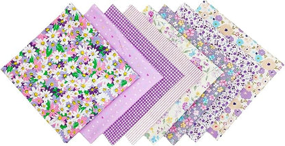 8 pcs/lot Fabric Bundles Top Cotton 19.69" x 19.69" (50cm x 50cm) Quilt, Pre-Cut Squares Sheets for Patchwork Sewing Quilting Crafting, Purple Floral.