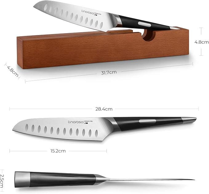 Linoroso Santoku Knife - Ultra Sharp German High-Carbon Stainless Steel, 6 inch - Mako Series with Exquisite In-Drawer Knife Block