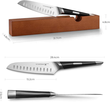 Linoroso Santoku Knife - Ultra Sharp German High-Carbon Stainless Steel, 6 inch - Mako Series with Exquisite In-Drawer Knife Block