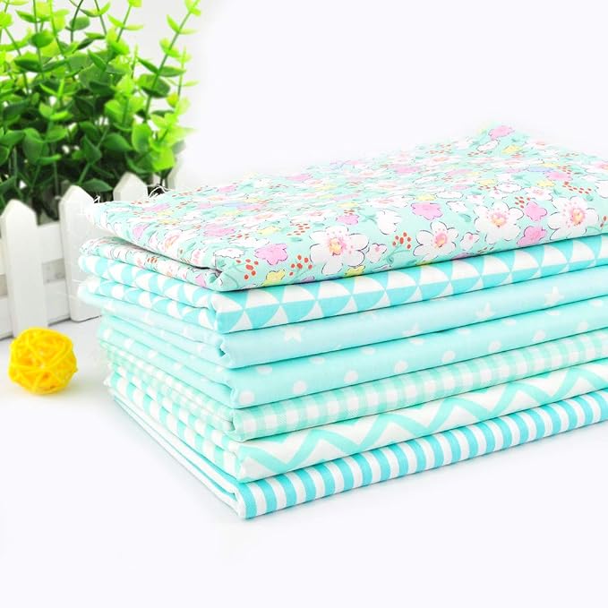 Fat Quarter Fabric Bundles Pre-Cut Quilting Cotton Twill Printed Assortments Craft Cloth Bundle Squares DIY for Sewing Crafting Rose Flavor(ice Blue,18 by 20.5Inch)